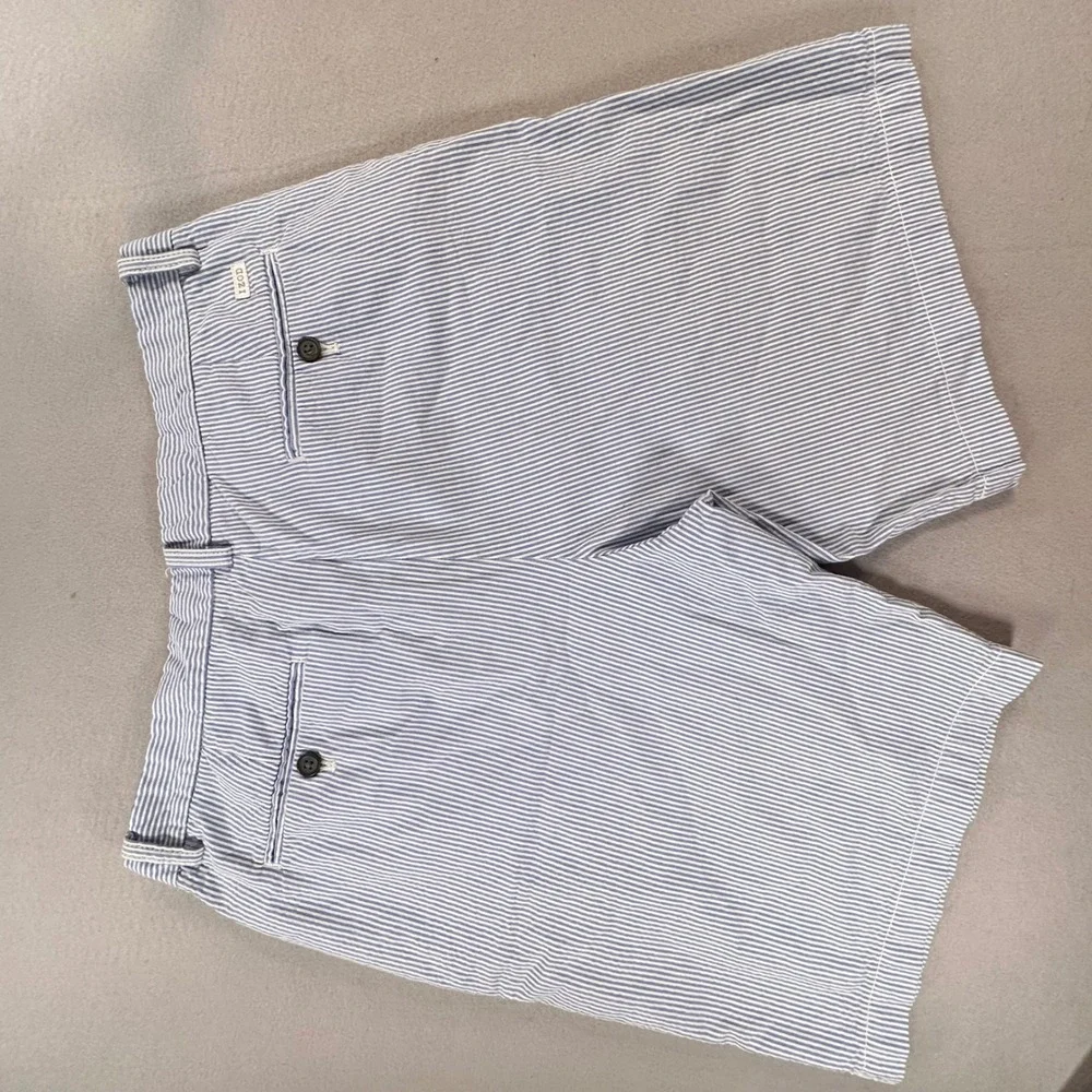 Izod Saltwater Mens 36 Blue White Seersucker Striped Cotton Shorts 45SH083464